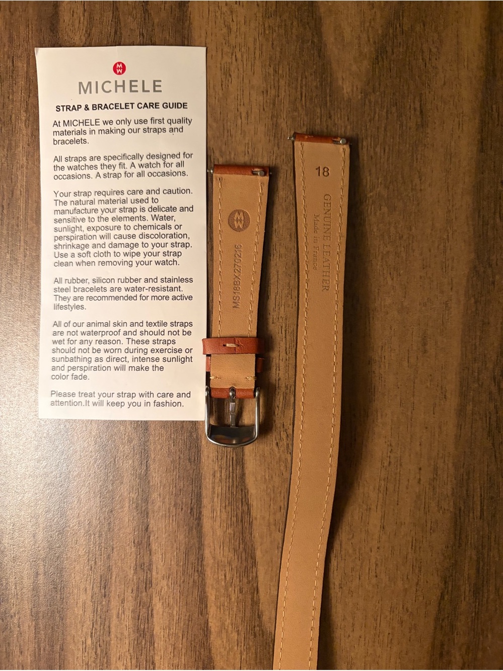 MICHELE women’s double wrap Leather Watch Strap in Cognac Brown - Picture 2 of 2